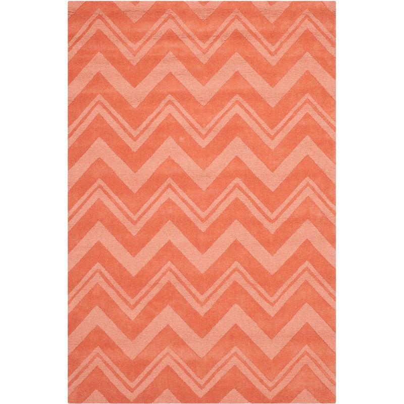 Handmade Peach Chevron Wool 4' x 6' Area Rug