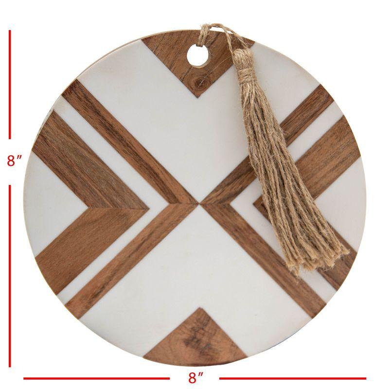 Round White Wood and Resin Cutting Board with Jute Tassel