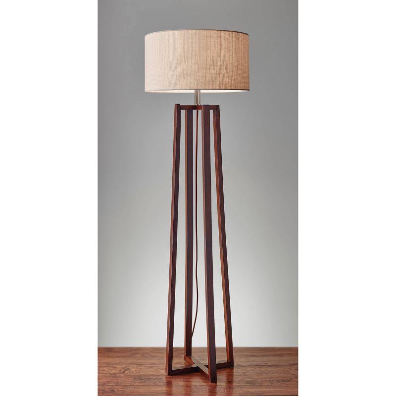 60" Quinn Collection 3-way Floor Lamp Brown - Adesso: Walnut Finish, Linen Shade, ETL Listed