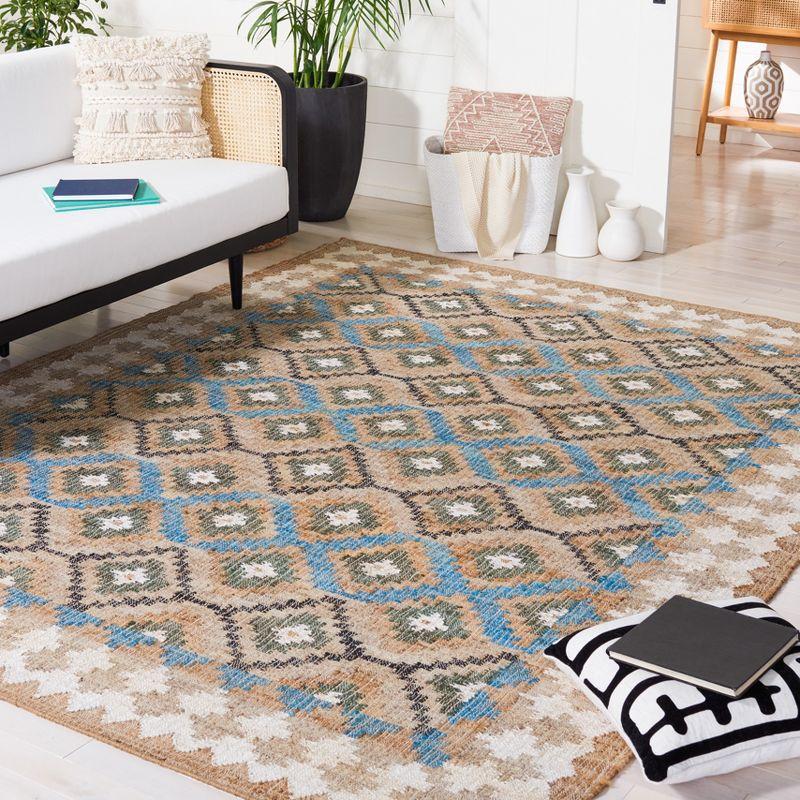 Handmade Blue Wool Square Flat Woven Area Rug