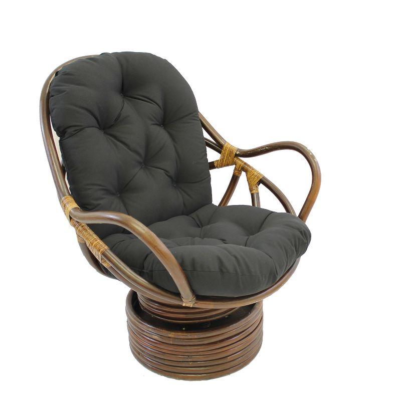 Bohemian Walnut Finish Rattan Swivel Rocker with Twill Cushion