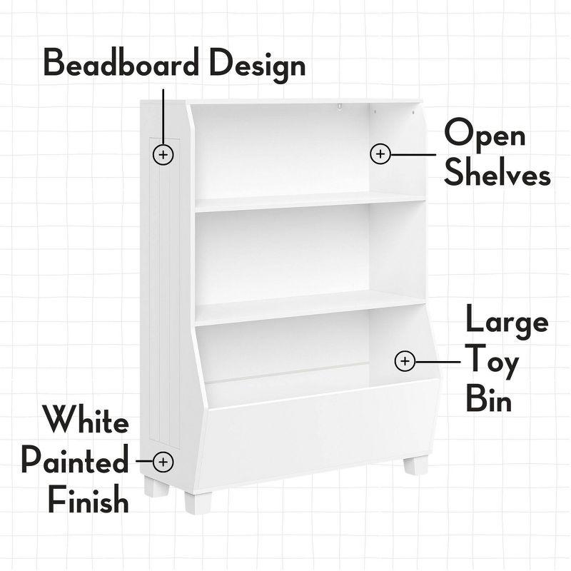 White Adjustable Kids Bookshelf with Toy Storage Bins