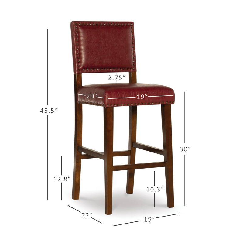 Walnut Finish Red Leather 30" Brook Barstool with Nailhead Trim