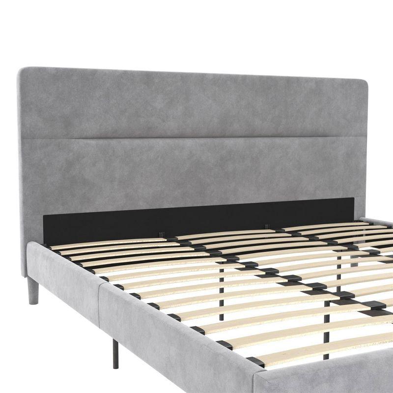 King-Size Light Gray Velvet Upholstered Bed with Minimalist Tufted Headboard