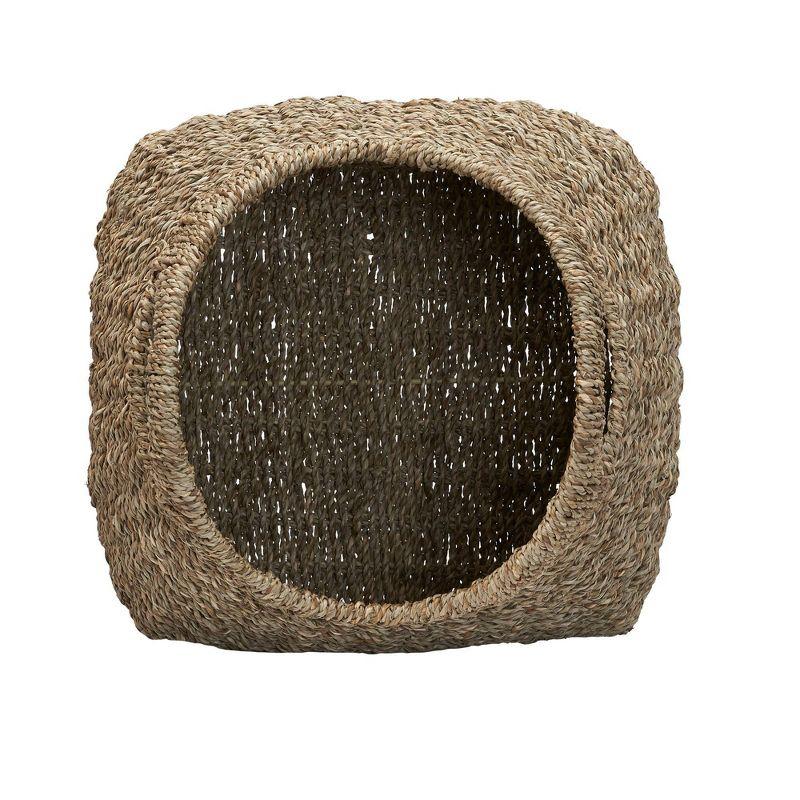 Household Essentials Basket with Handles Seagrass: Handwoven Round Storage, Brown Decorative Wicker, 14" Height