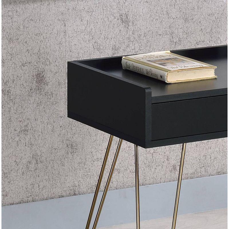 23.5" Allen Mid-Century Accent Table Black - Ore International: Copper Chrome Legs, Storage Drawer