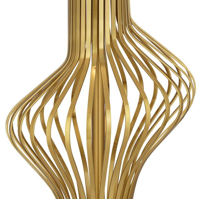 Possini Euro Design Cyclone 30" Tall Large Modern Glam Luxury End Table Lamp Gold Finish Metal Marble Single White Shade Living Room Bedroom Bedside