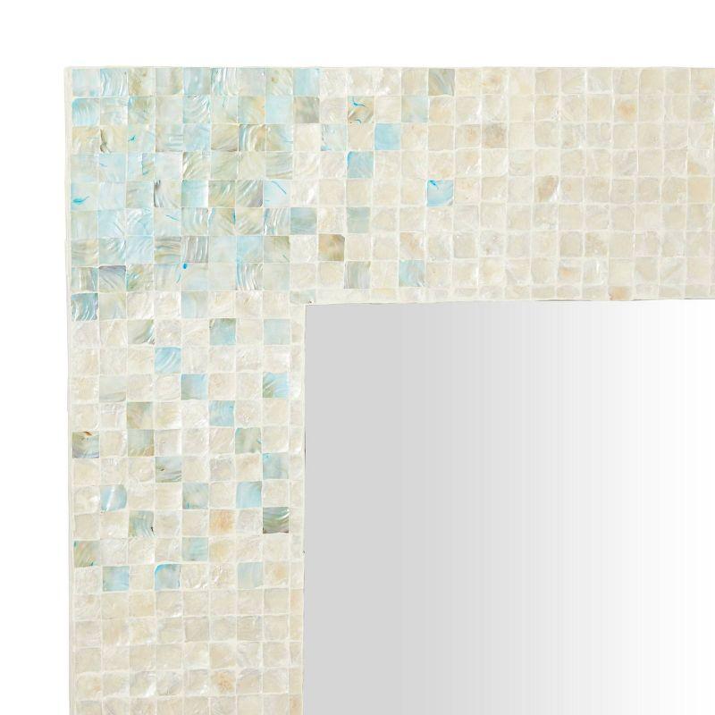 Mother of Pearl Handmade Mosaic Wall Mirror with Blue Corners Cream - Olivia & May