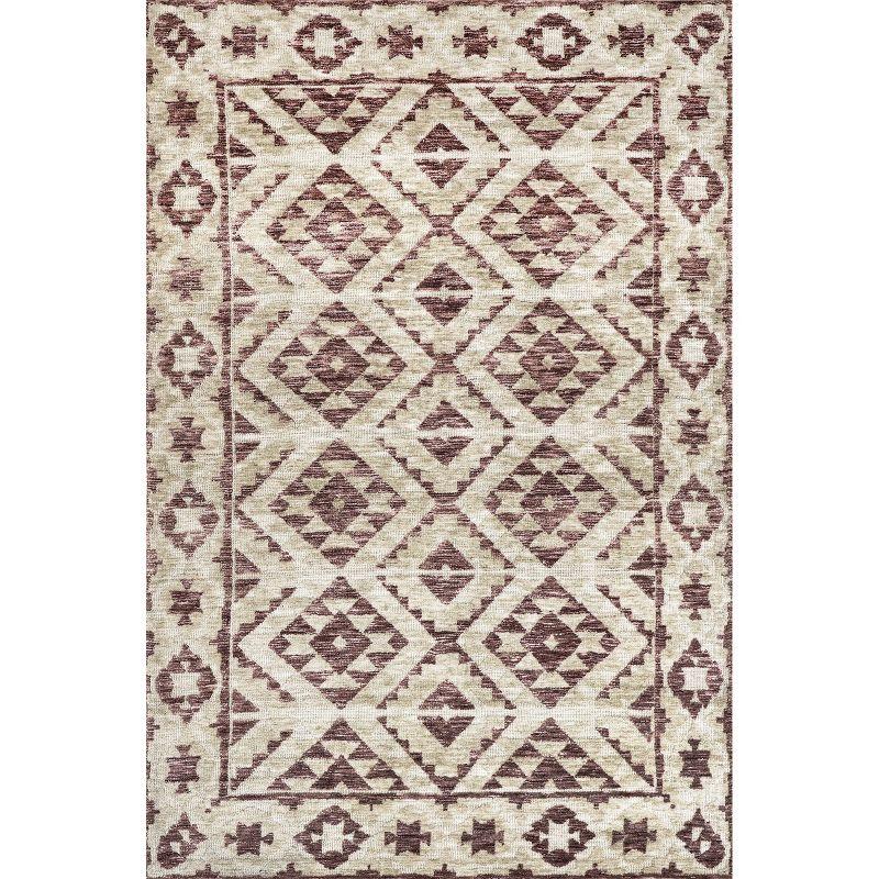 Ivory and Rust Diamond Pattern Synthetic Area Rug, 5' x 8'