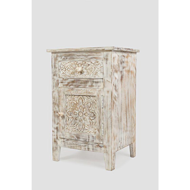 Jofran,Global Archive Hand Carved Mango Wood Accent Table- White Color