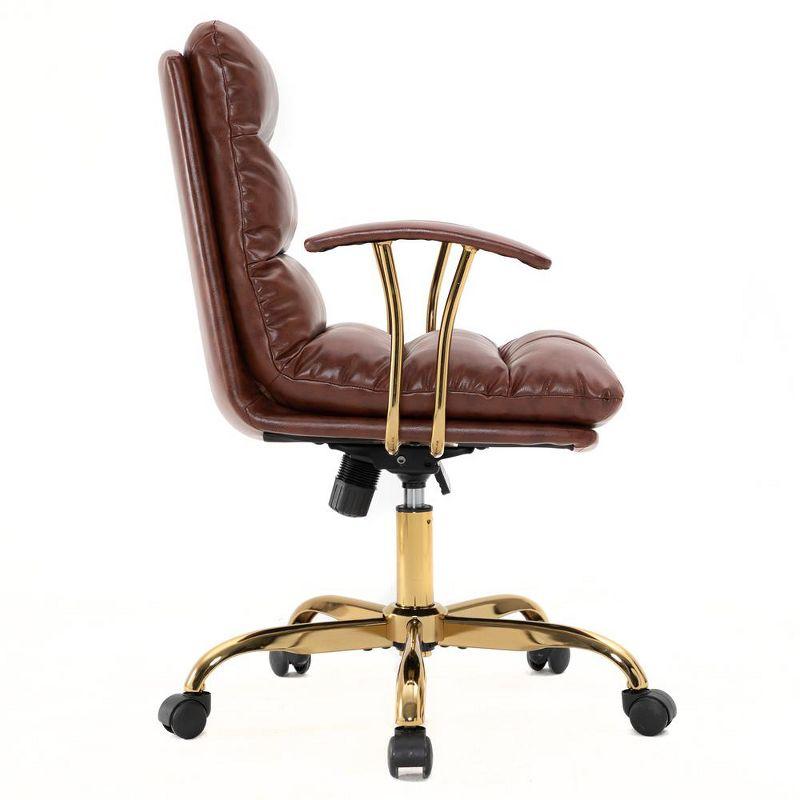 LeisureMod Regina Single Ergonomic Padded Leather Lumbar Support Adjustable Height Swivel Executive Office Chair with Gold Steel Frame