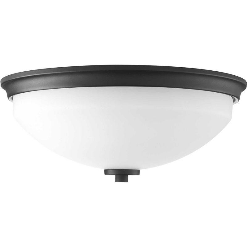 Progress Lighting Replay Collection 2-Light Flush Mount, Black Finish, White Glass Shade