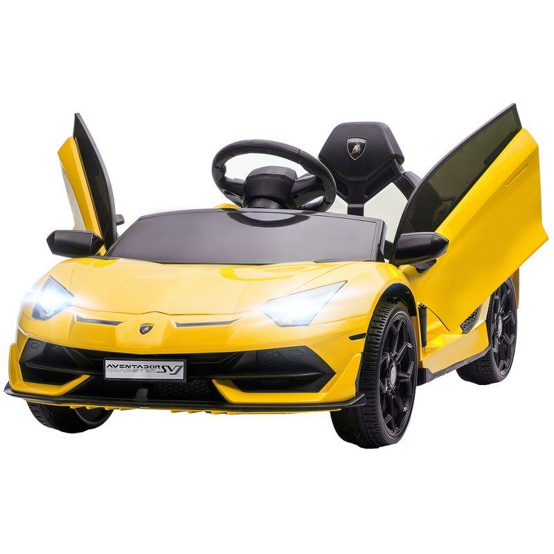 Aosom Lamborghini Aventador 12V Licensed Kids Ride on Car with Scissor Doors, Easy Transport, Remote, Suspension System, Horn, Music, Lights, Yellow
