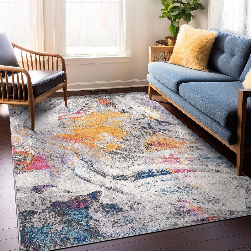 Distressed Multicolor Abstract Watercolor 5' x 7' Synthetic Area Rug