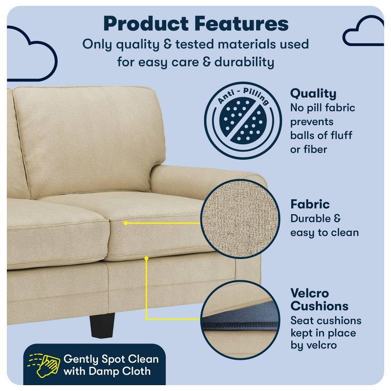 Serta Copenhagen 61" Rolled Arm Sofa, Easy Care Fabric, Soft Pillow Back, Pocket Coil Seat Cushions