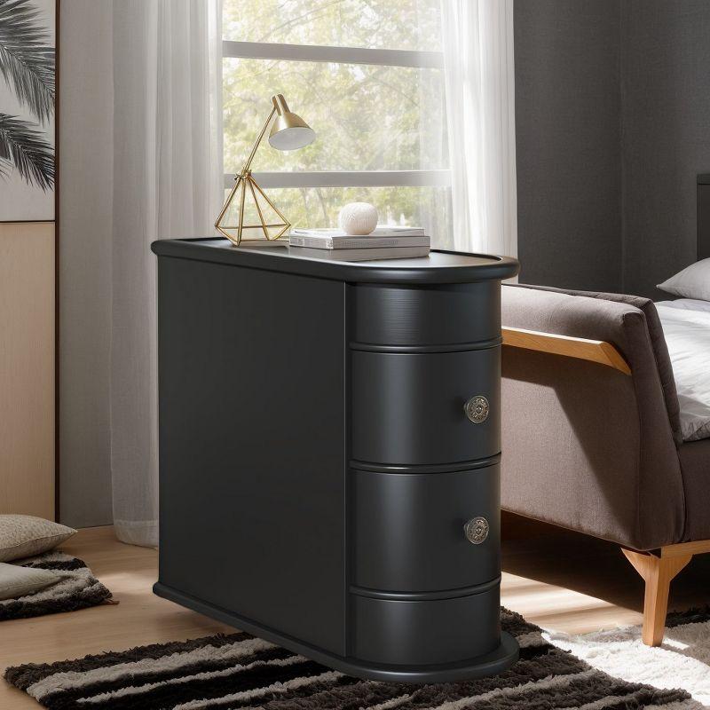 Hommoo Wood Narrow Nightstand with 2 Drawers Black