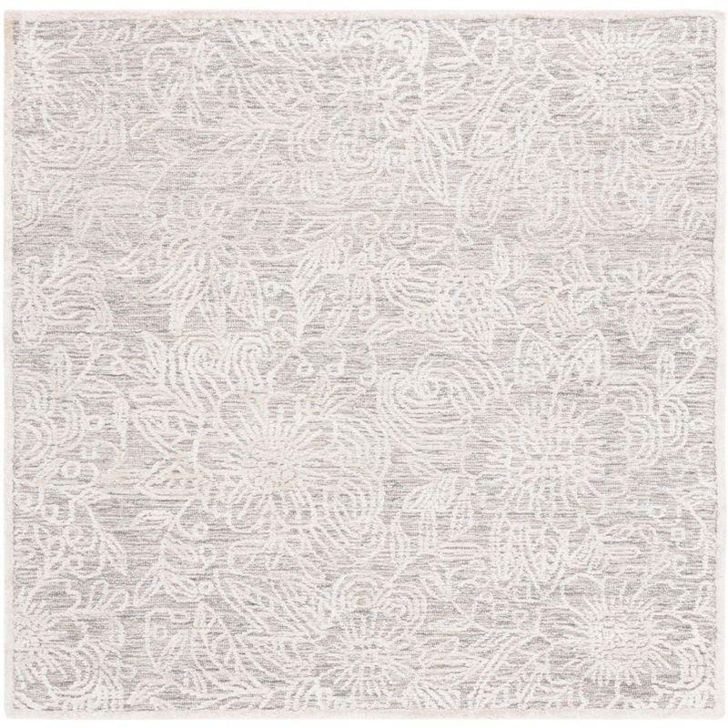 Grey and Ivory Hand-Tufted Wool Square Area Rug