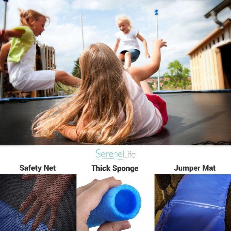 SereneLife 8ft Outdoor Jumping Trampoline with Safety Net Enclosure SLTRA8BL - Large Jumping Surface