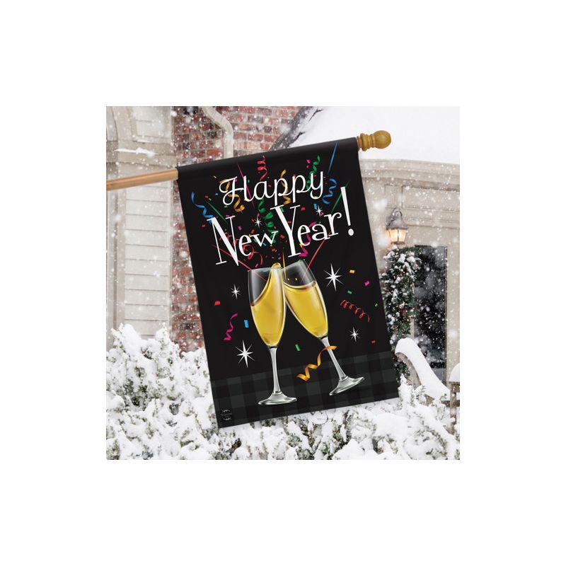 Happy New Year Double-Sided House Flag Champagne Glasses Toast 28" x 40" Briarwood Lane