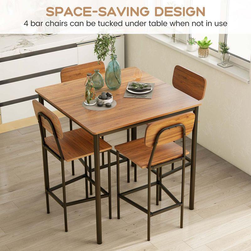 Costway 5-Piece Industrial Dining Table Set with Counter Height Table & 4 Bar Stools Black/Grey/Walnut