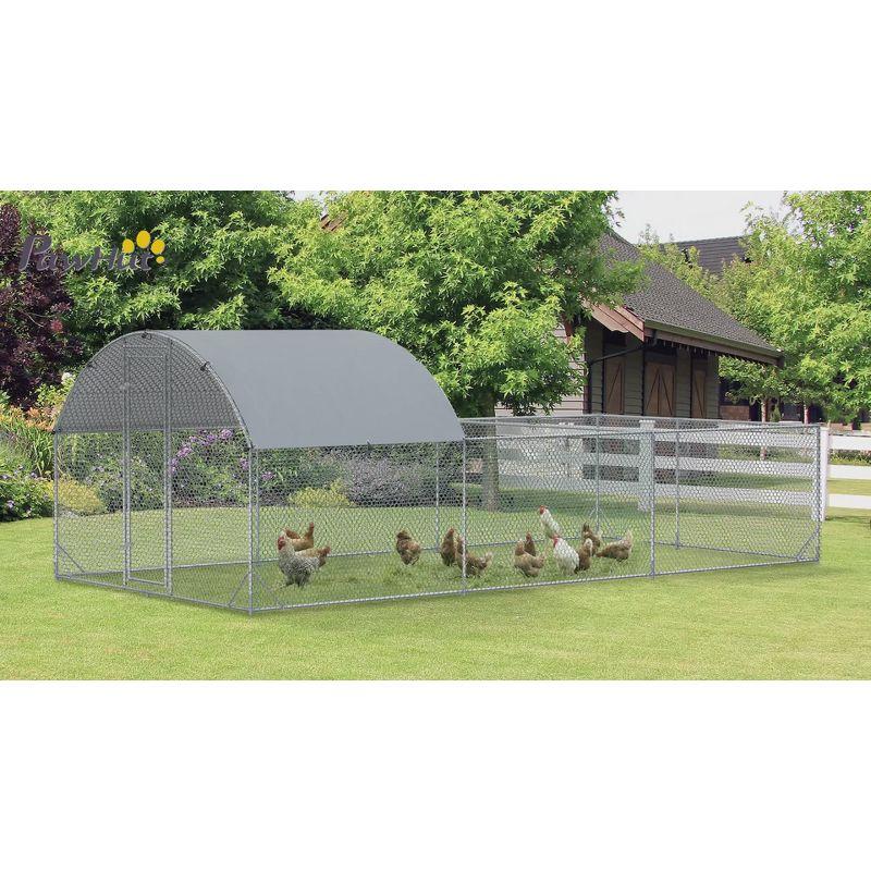 PawHut Large Metal Chicken Coop for Chickens, Walk-In Chicken Coop Run, Big Chicken House Chicken Cage Outdoor Chicken Coop