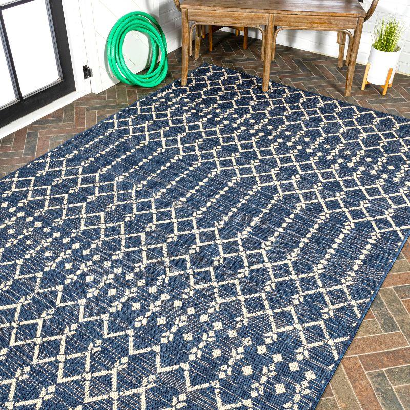 8' x 10' Ourika Moroccan Geometric Textured Weave Indoor/Outdoor Area Rug, Navy/Beige - JONATHAN Y