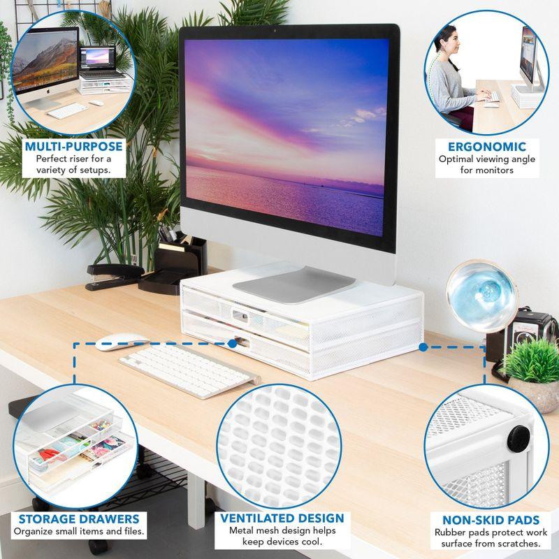 Mount-It! Computer Monitor Stand With Drawers, Metal Mesh Riser & Organizer For Laptop and Computer