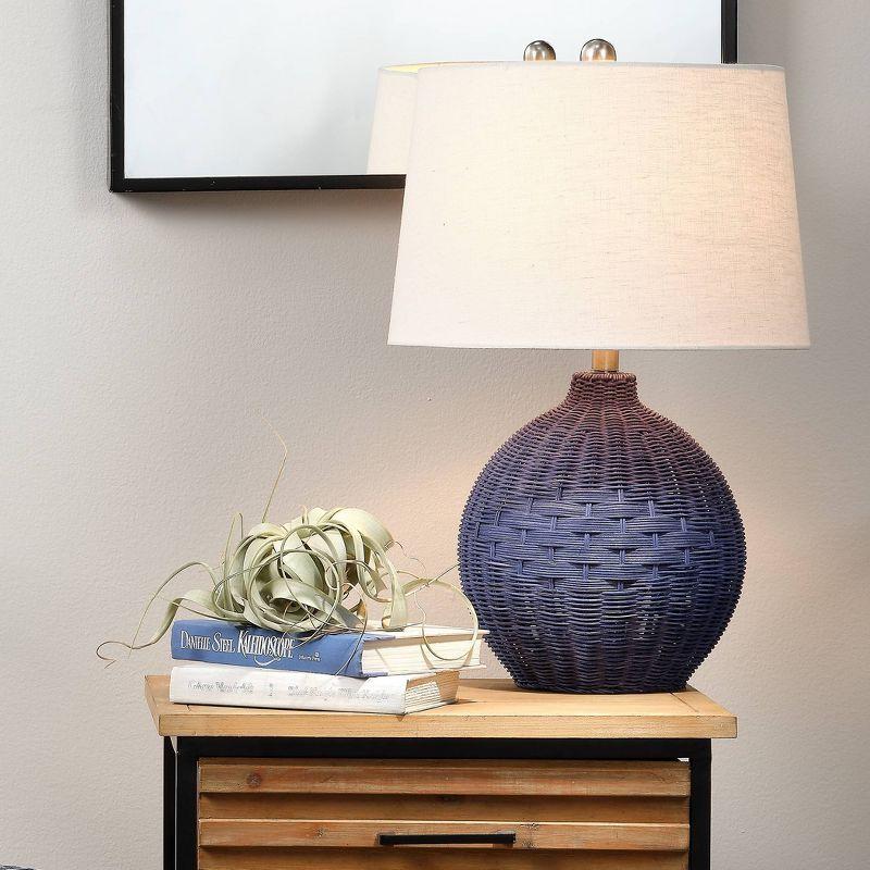 Kerry Rattan Table Lamp Blue - Splendor Home: Handwoven, Linen Shade, Nautical Design