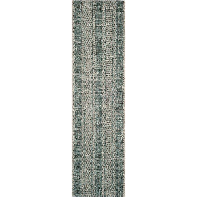 Courtyard Light Grey & Teal Synthetic Easy-Care Area Rug - 2'3" x 8'
