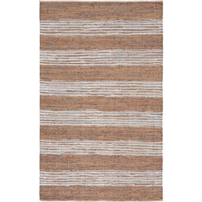 Ivory Wool and Cowhide Handmade Flat Woven Rectangular Rug