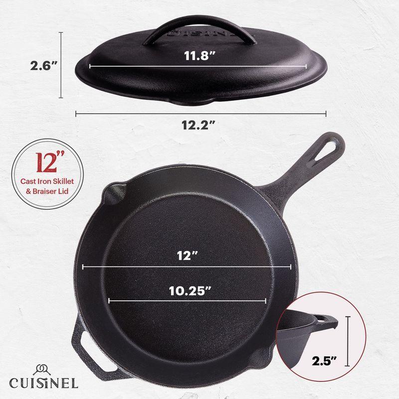 12-Inch Pre-Seasoned Cast Iron Skillet with Lid and Silicone Handle