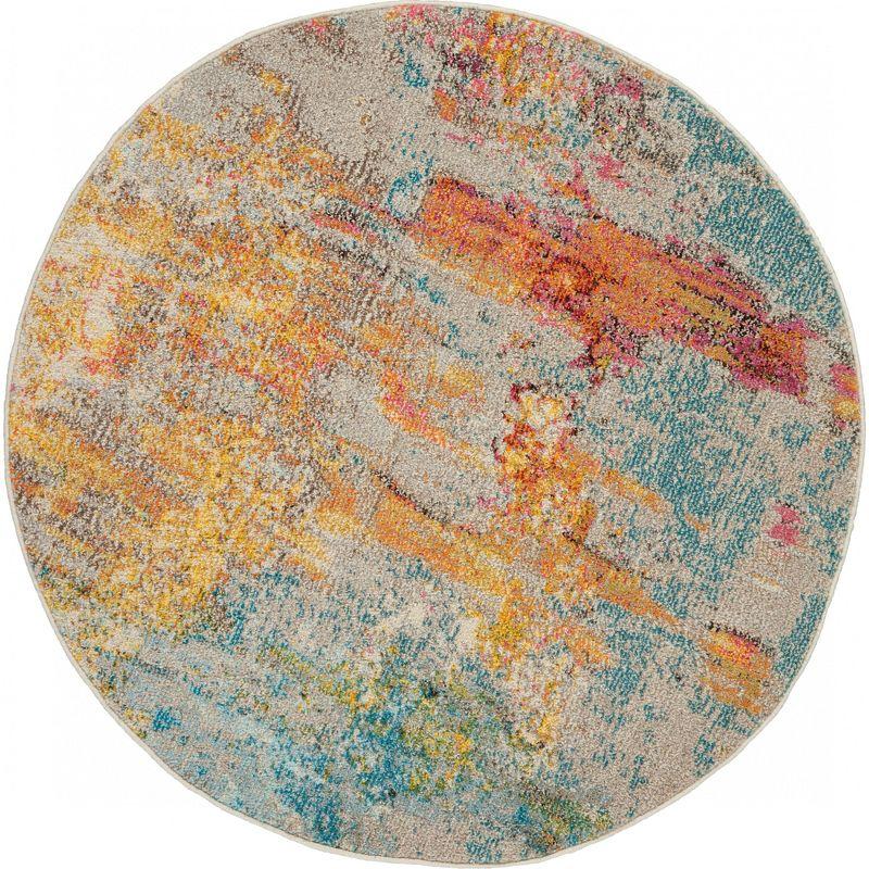 Med Grey Celestial Sealife 94" Synthetic Round Rug