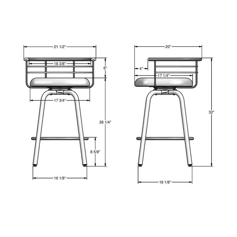 Amisco Turbo Upholstered Counter Height Barstool Black: Faux Leather, Steel Frame, 26" Seat