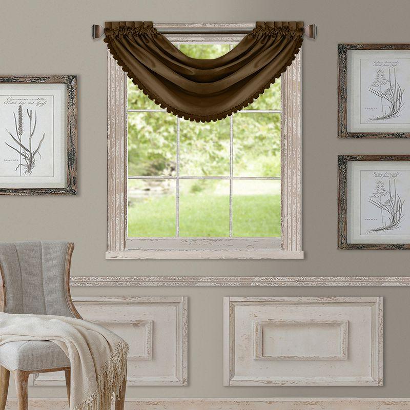 Chocolate Faux Silk Room-Darkening Waterfall Valance