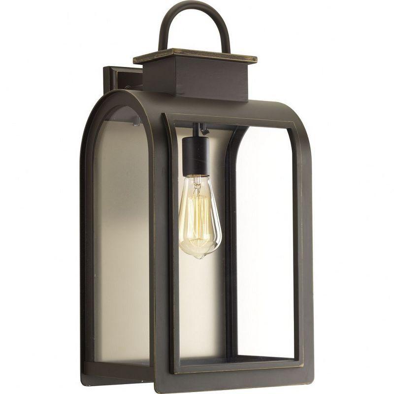 Progress Lighting Refuge 1-Light Large Wall Lantern, Oil Rubbed Bronze, Clear Glass, Umber Reflector Panel