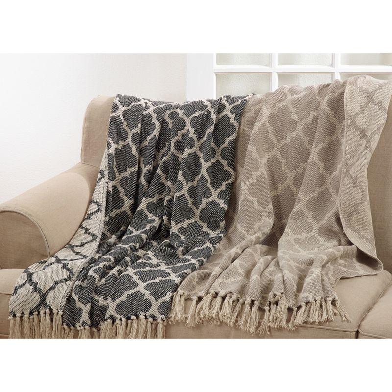 Black and Beige Cotton Moroccan Tile Throw Blanket