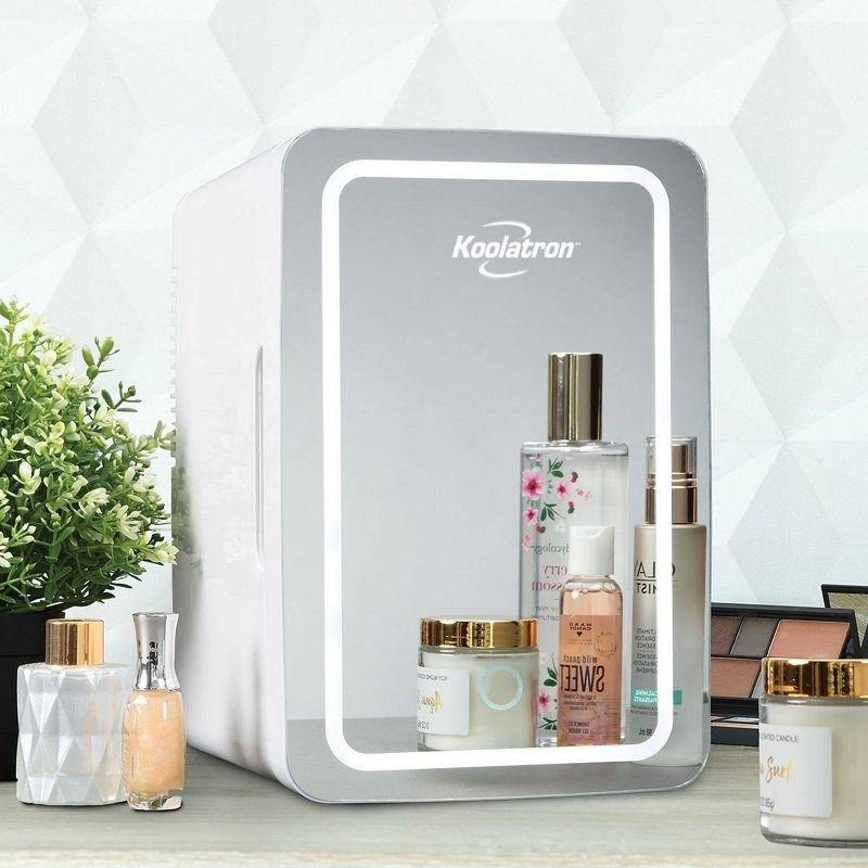 Koolatron Cosmetics Fridge w/ LED Lighted Makeup Mirror 12V 110V: Portable Skincare Cooler, Beauty Refrigerator, 6.3L Capacity