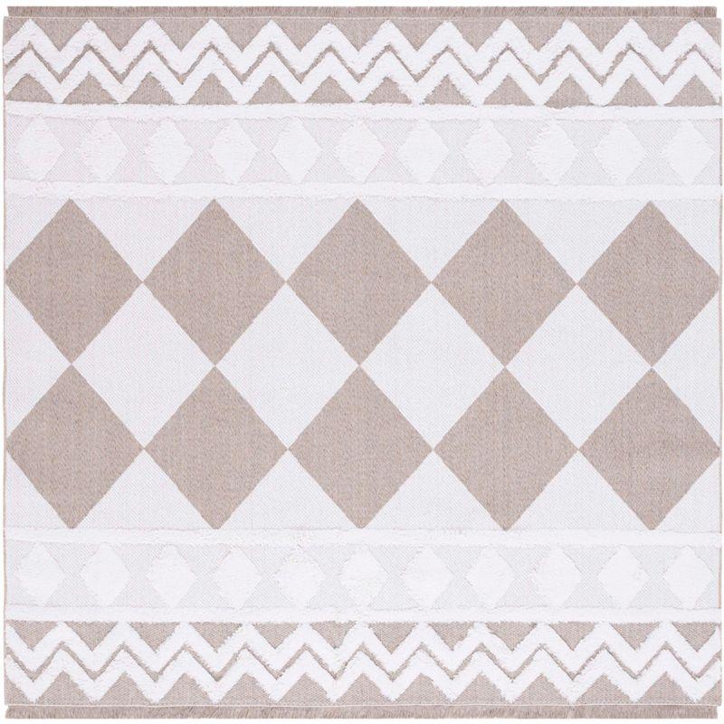 Augustine Ivory/Beige Geometric Synthetic Square Rug, 6'4" x 6'4"