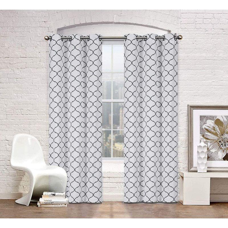 Kate Aurora Contemporary Living 2 Pack Gray And White Trellis Clover Window Curtains - 38 in. W x 84 in. L