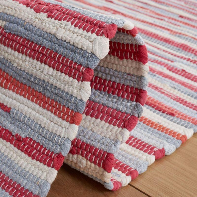 Red and Multicolor Flat Woven Wool Cotton Stripe Runner Rug