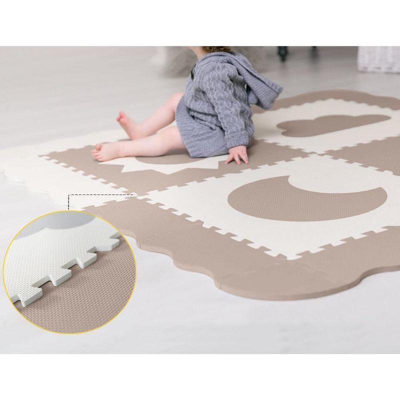 CHILDLIKE BEHAVIOR Baby Play Mat Tiles - Non Toxic Foam Floor Mat for Playroom & Nursery, 61"x61" X-Large, Biege