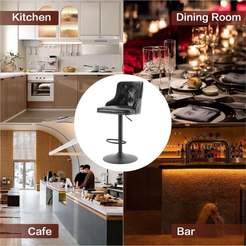 Bar Stools Set of 2,Adjustable Swivel Barstools, Faux Leather Bar Chairs,Upholstered Counter Height with High Backrest for Kitchen Island, Black