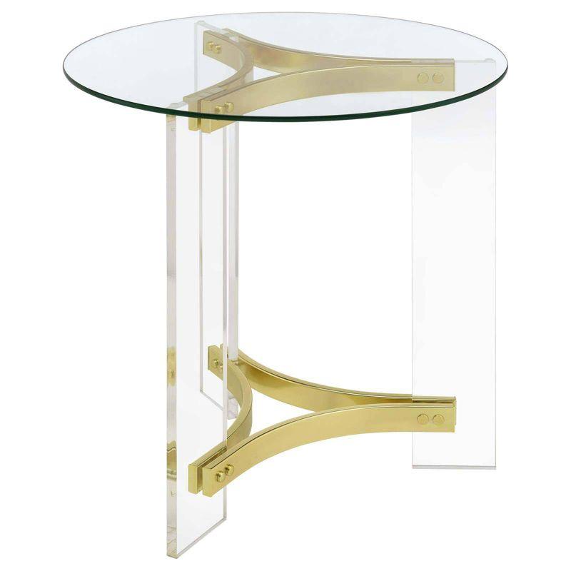 Coaster Janessa Modern Round Glass Top End Table with Acrylic Legs Clear Acrylic/Brass