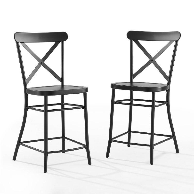 Set of 2 Camille Metal Counter Height Barstools Matte Black - Crosley: Sturdy Steel Frame, Kitchen Island Seating