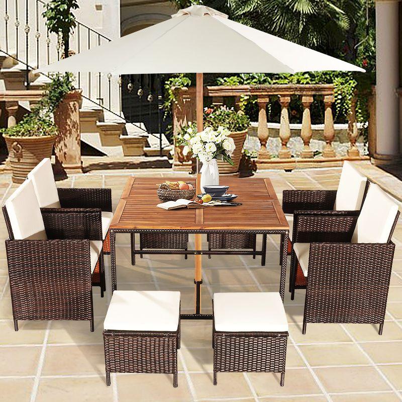 Tangkula 9-Piece Outdoor Patio Dining Set Conversation Furniture with Removable Cushions White