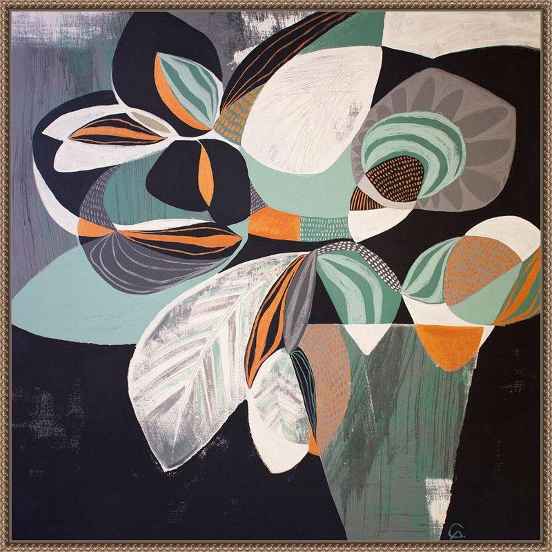 30"x30" Abstract Floral Canvas Wall Art with Bronze Frame