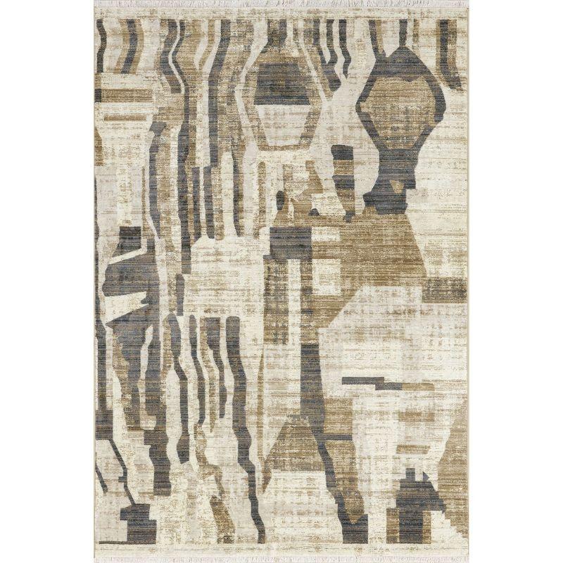 Beige Abstract Handmade Synthetic 5' x 7' Area Rug