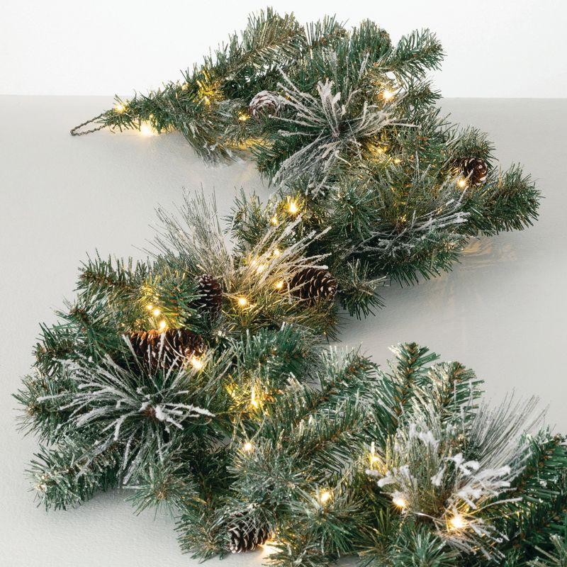 9-Foot Pre-lit Flocked Pine Christmas Garland with Pinecones and Gold Accents