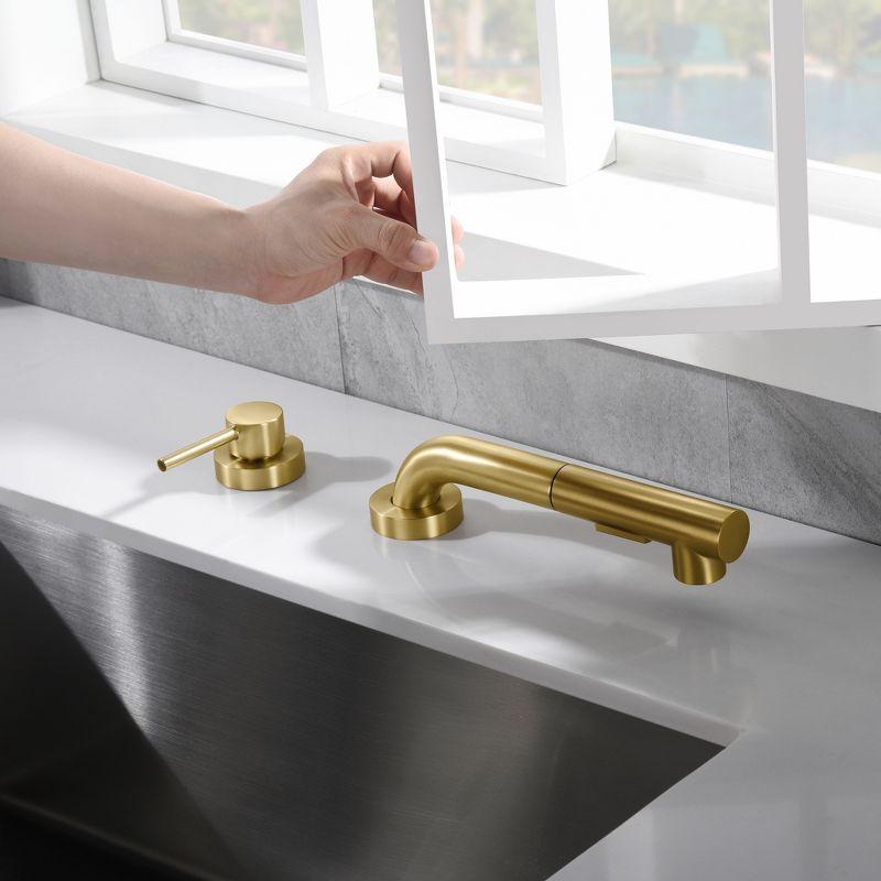 SUMERAIN Kitchen Sink Faucet with Pull Out Sprayer and Side Handle, 2 Hole Sink Faucet Brushed Gold