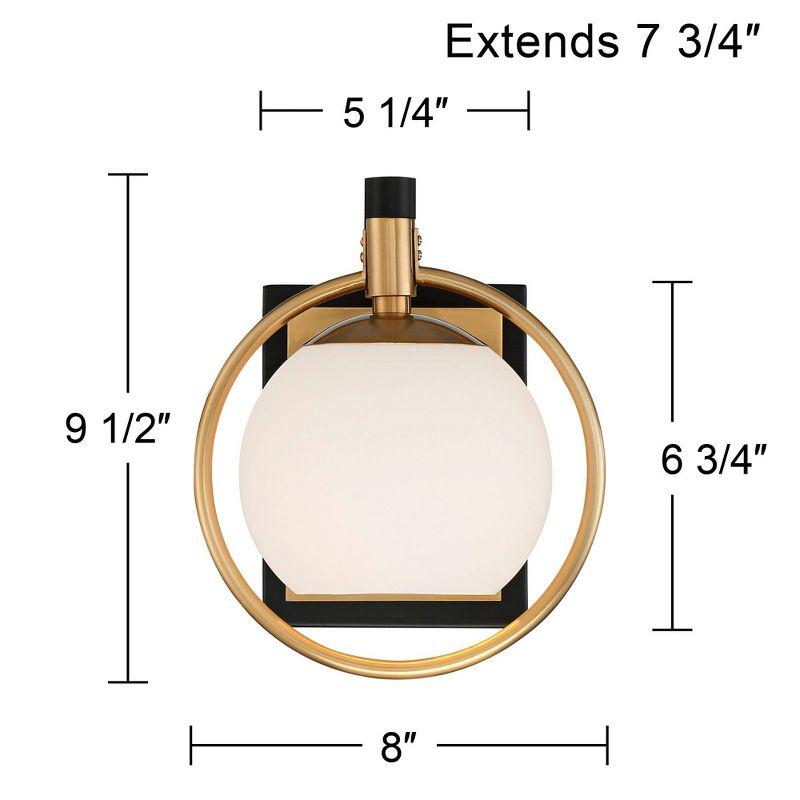 Possini Euro Design Carlyn Modern Wall Light Sconce Warm Brass Black Hardwire 8" Fixture Milky White Globe Glass for Bedroom Bathroom Vanity Reading